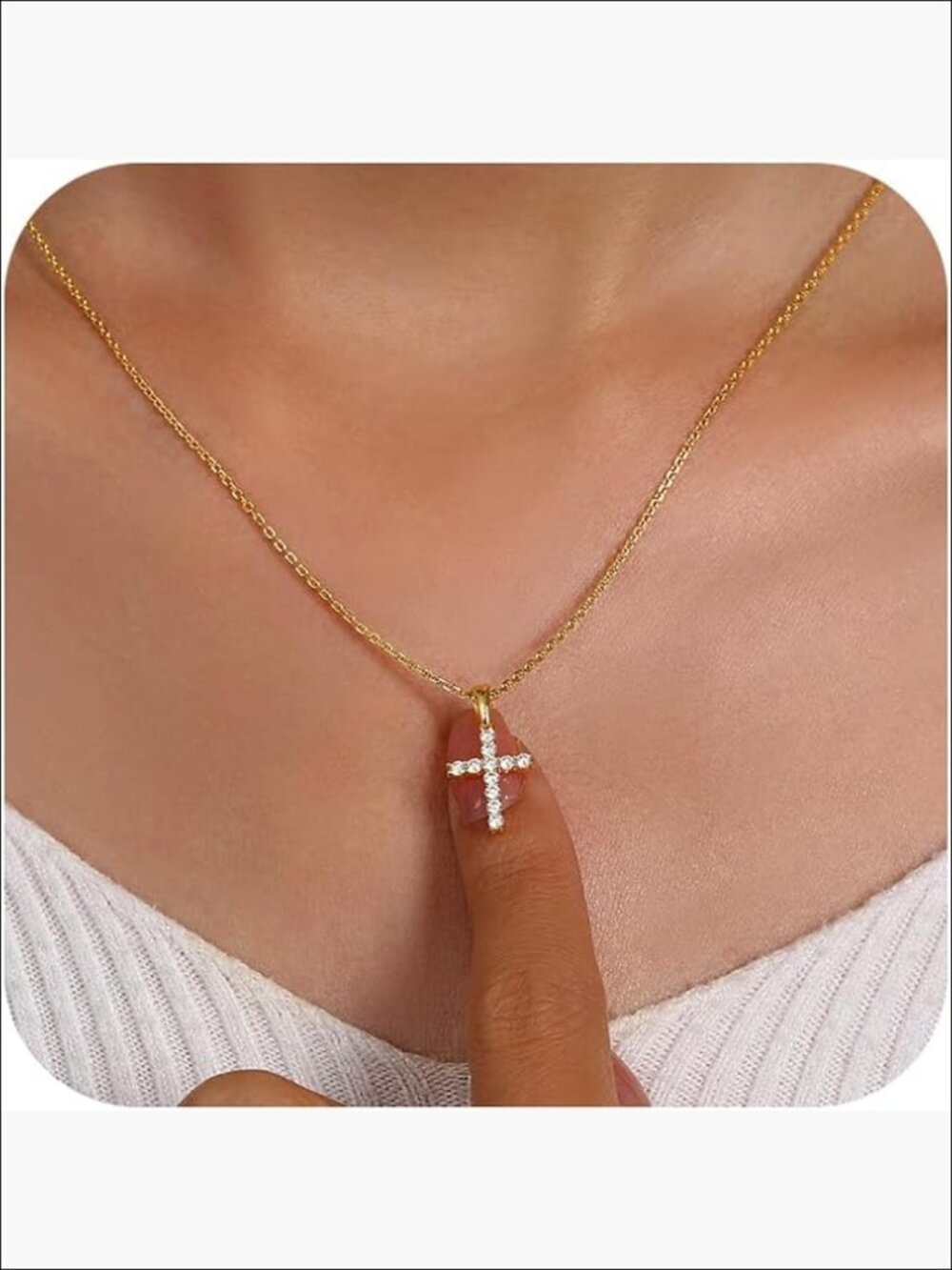 Moissanite Cross Pendant Necklace 14K Gold Plated Sterling Silver - Picture 1 of 7